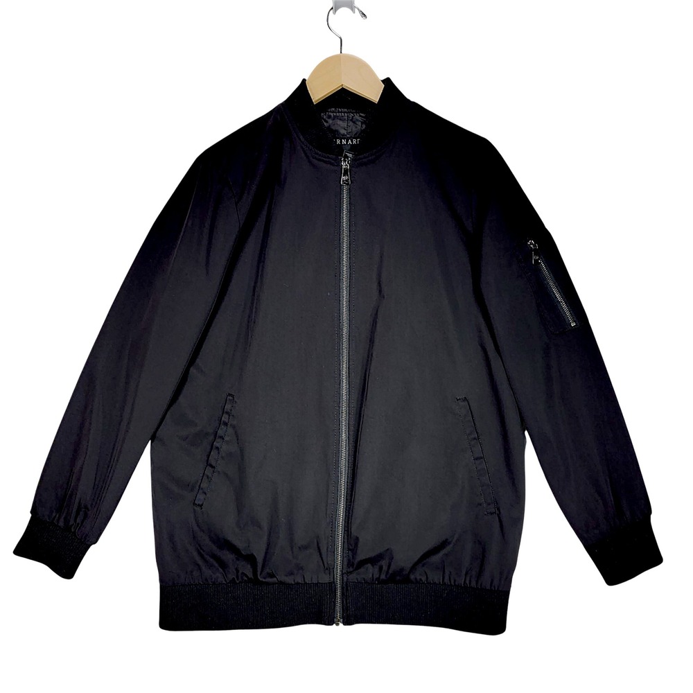 Bernardo Bomber Jacket sz M‎ Men Black Full Zip Lightweight Lined Streetwear
